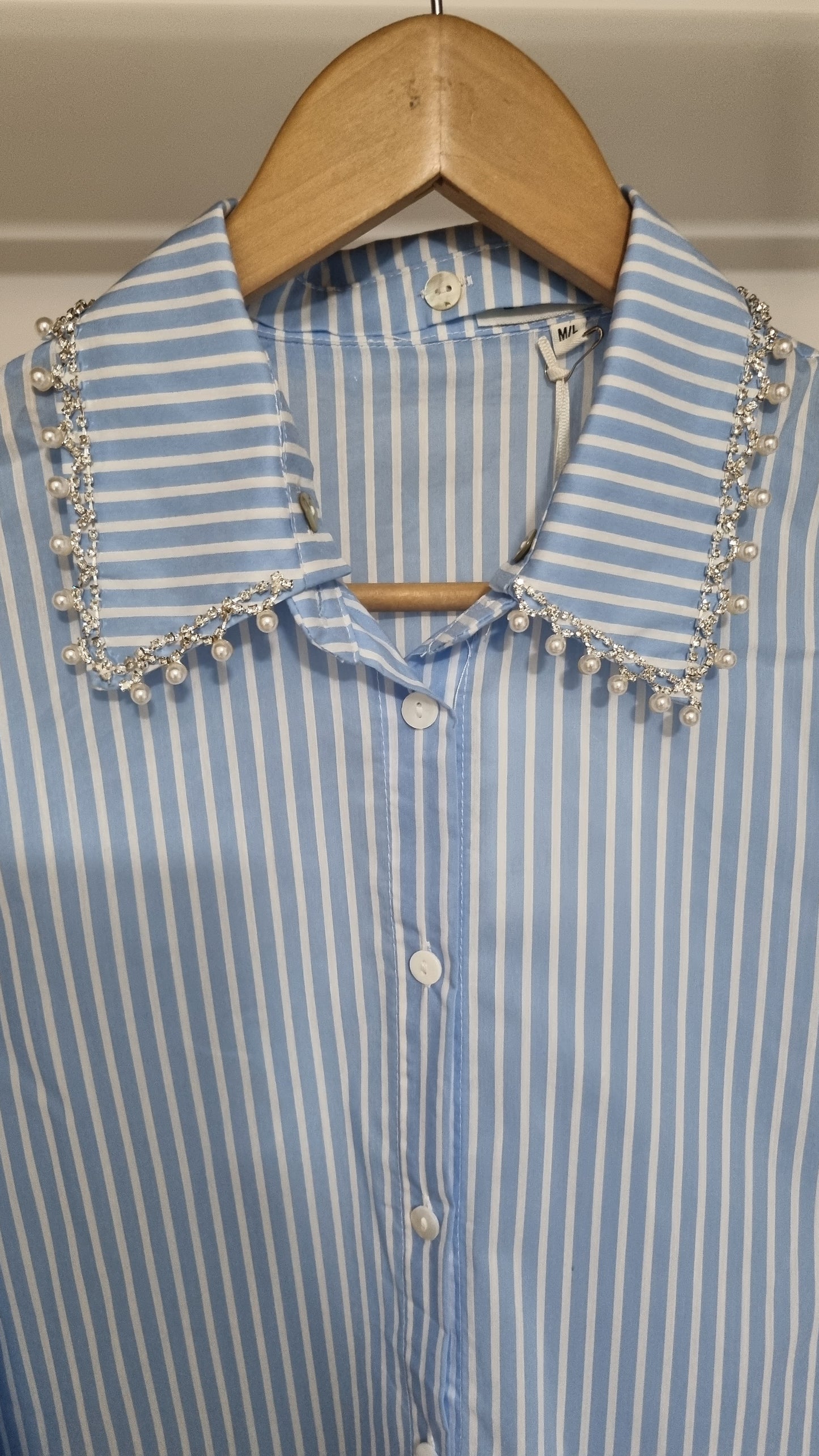 Fern-Striped-Shirt-Diamante-Collar-Blue