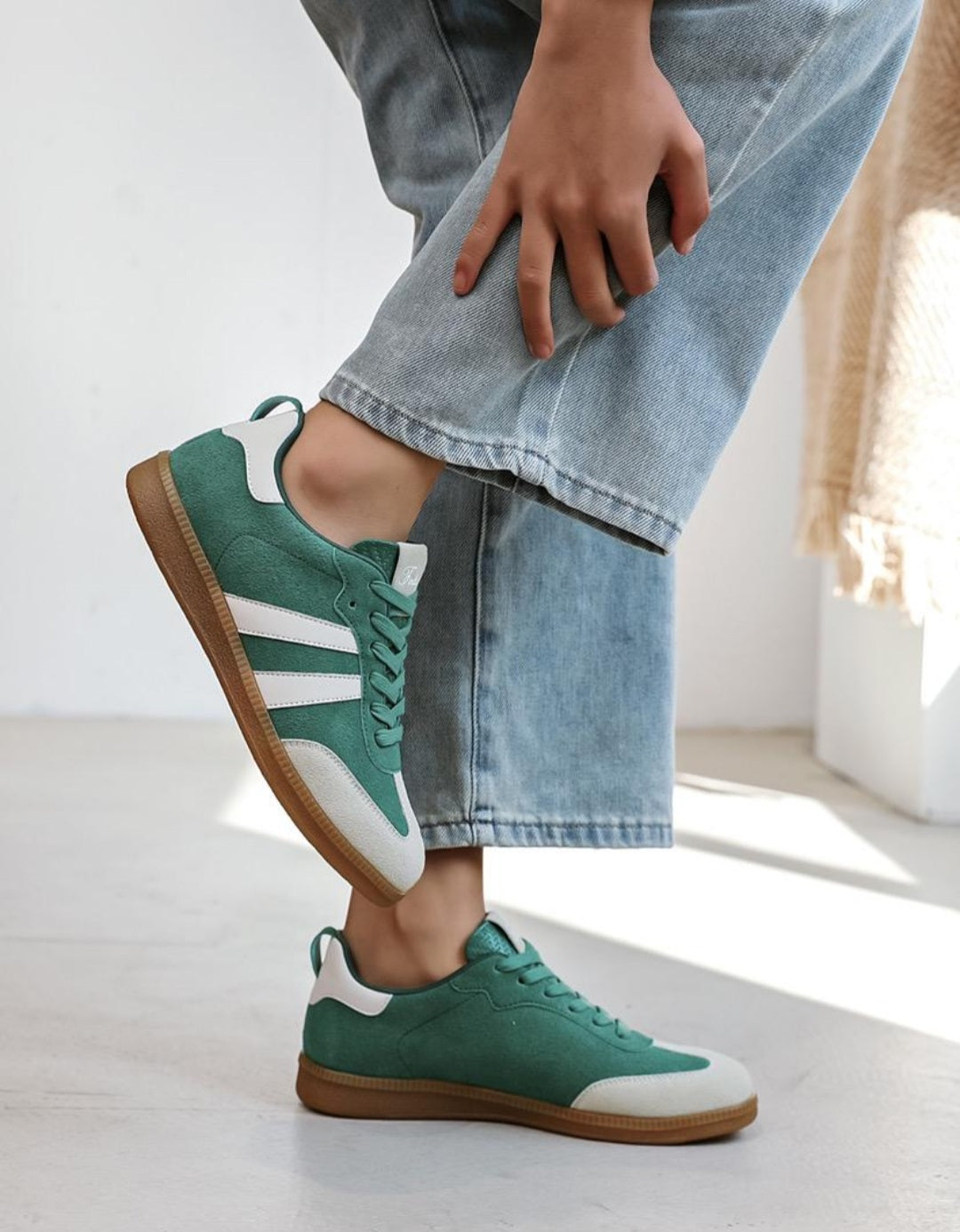 Adina Green Retro Trainer with White Stripe