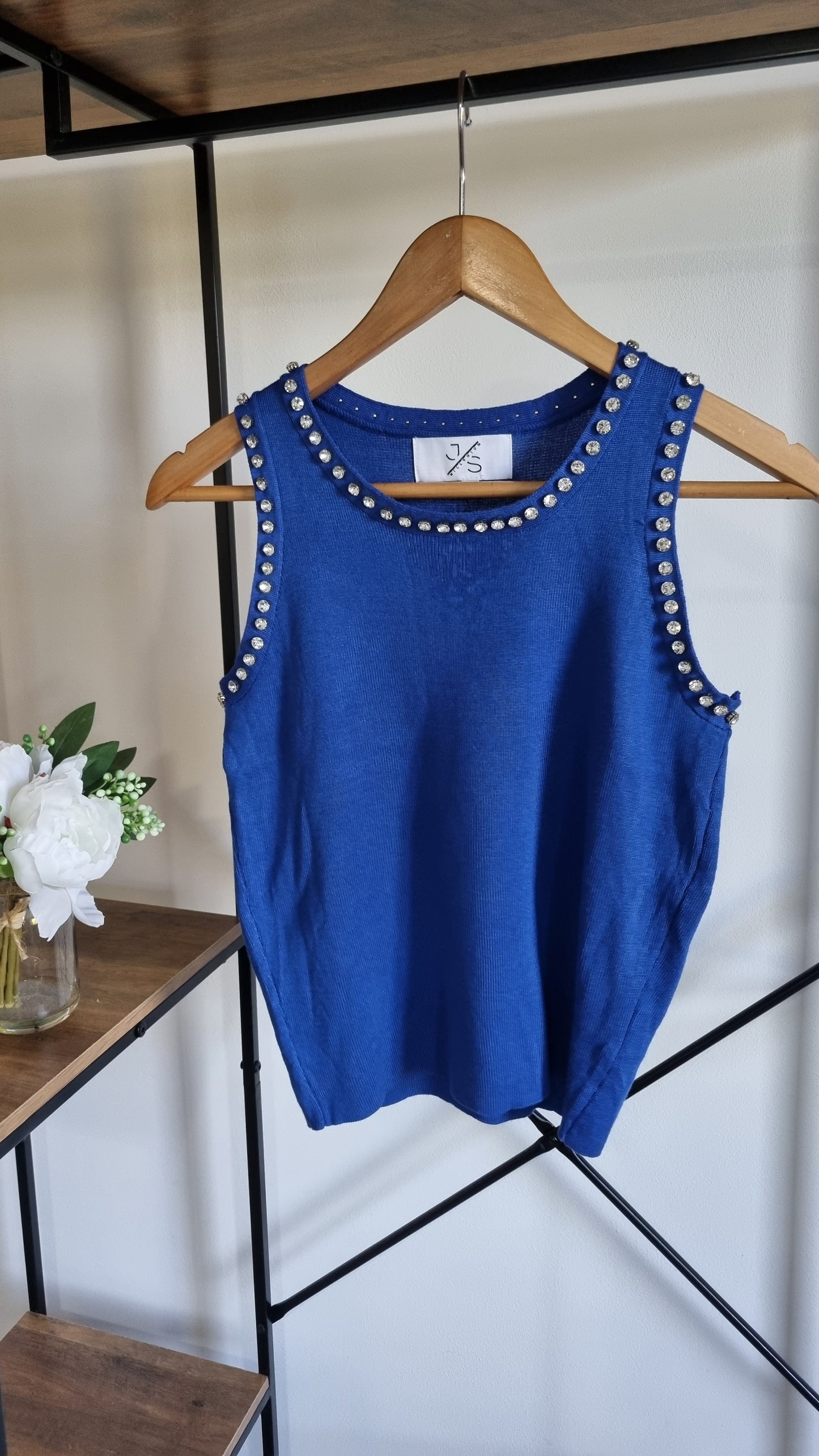 Jolie Diamante Tank Top Blue