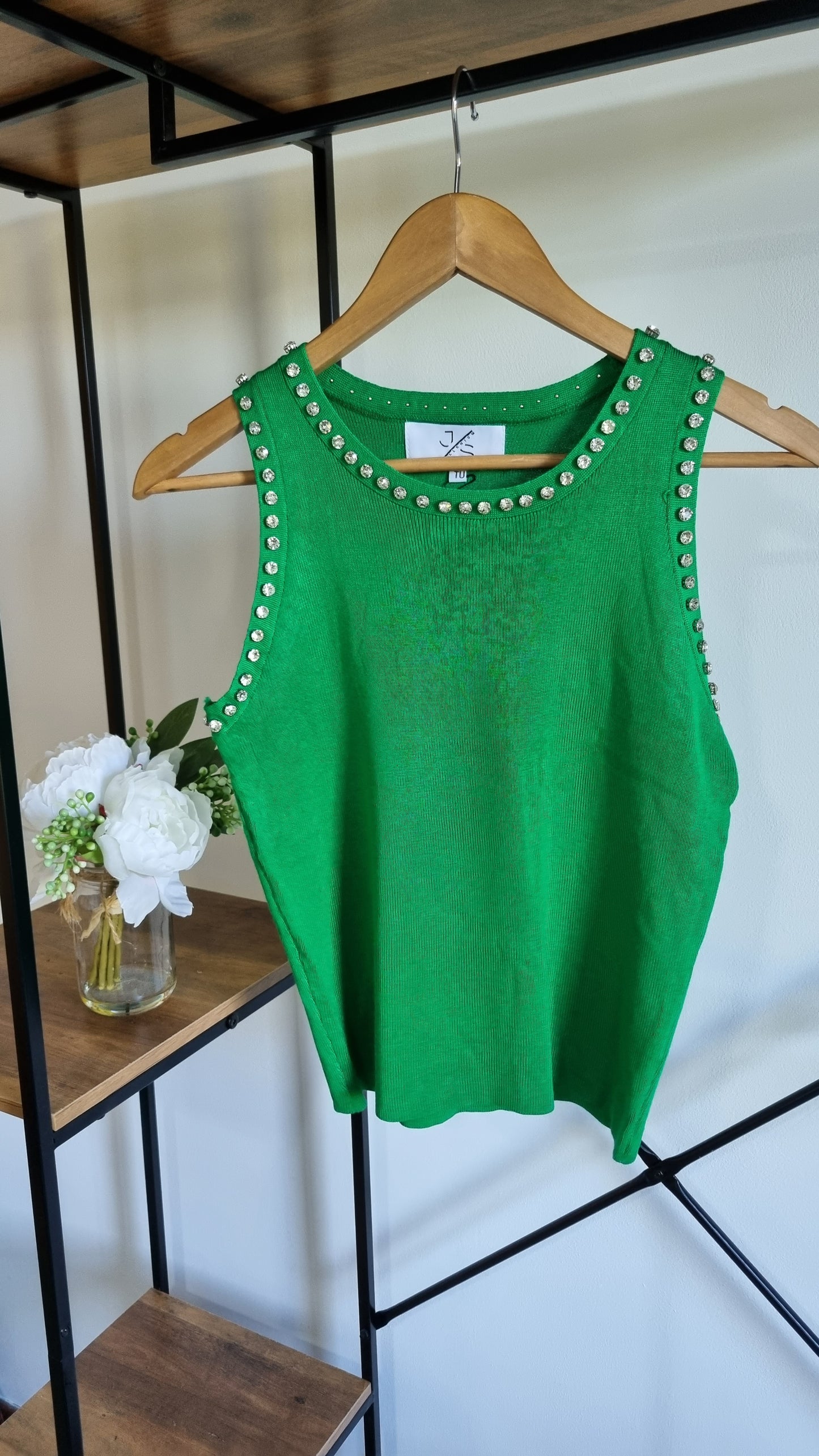 Jolie Diamante Tank Top Green