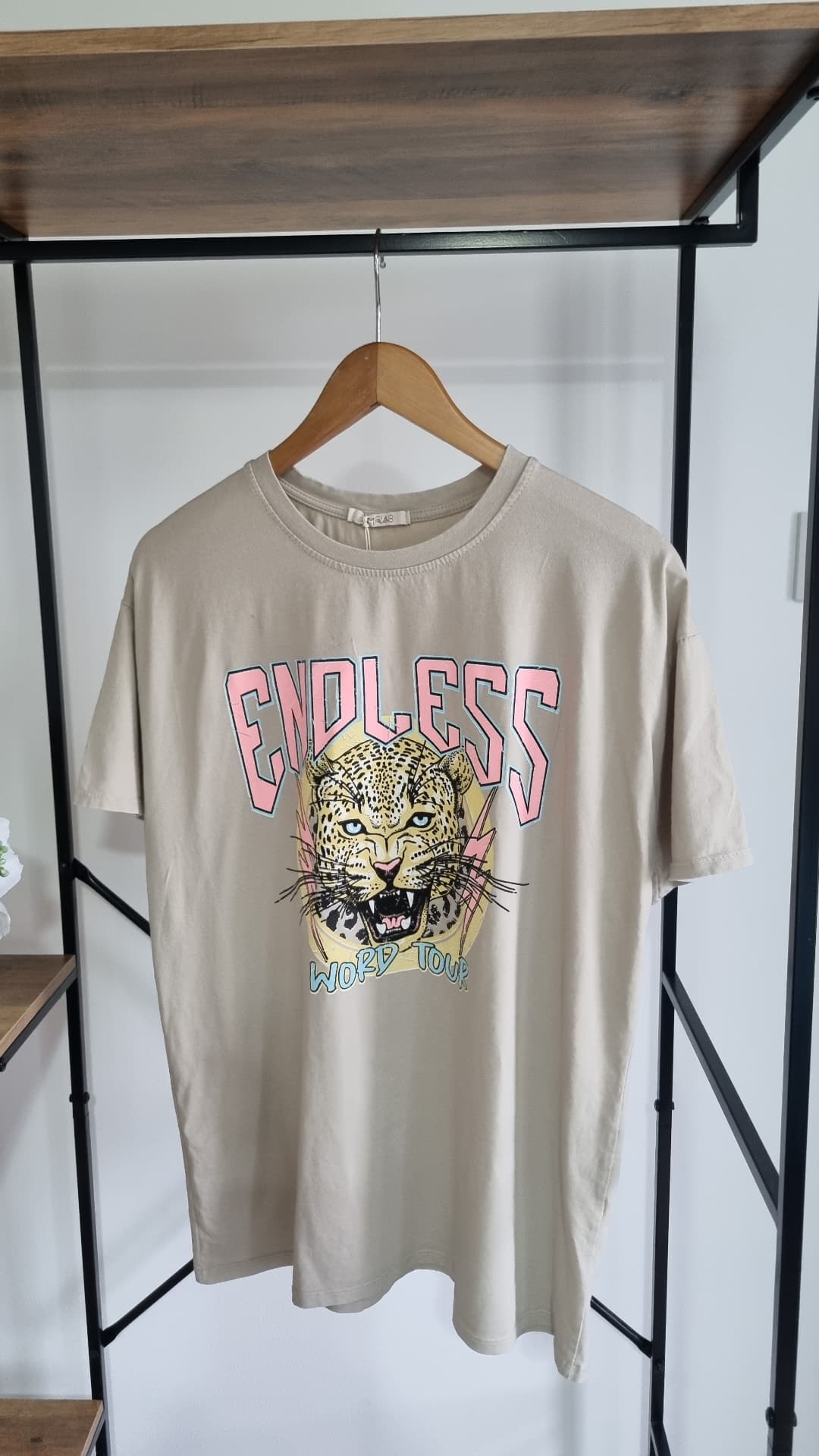 Blake Oversized Tiger Print Tshirt Beige