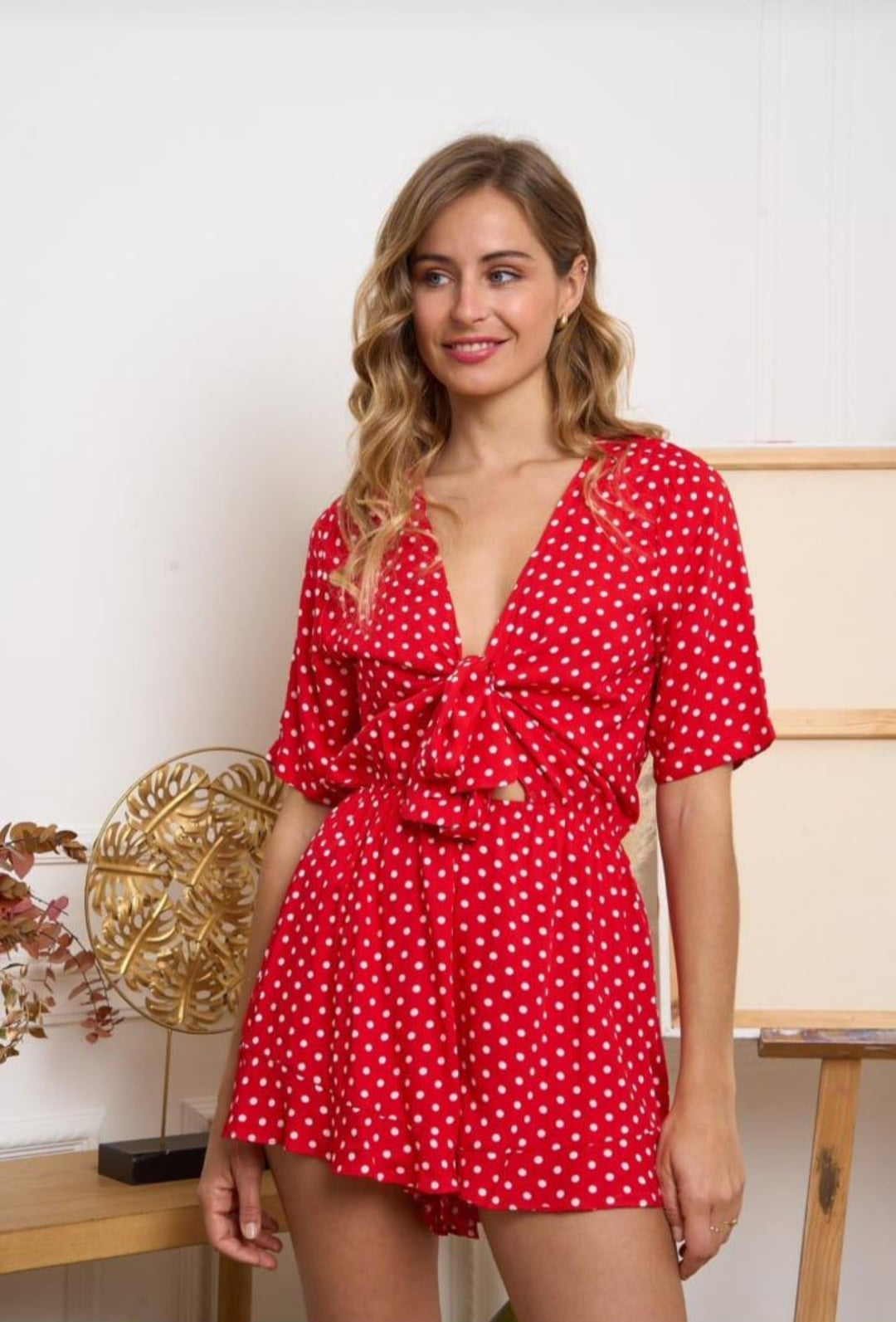 Flossie Polka Dot Playsuit Red