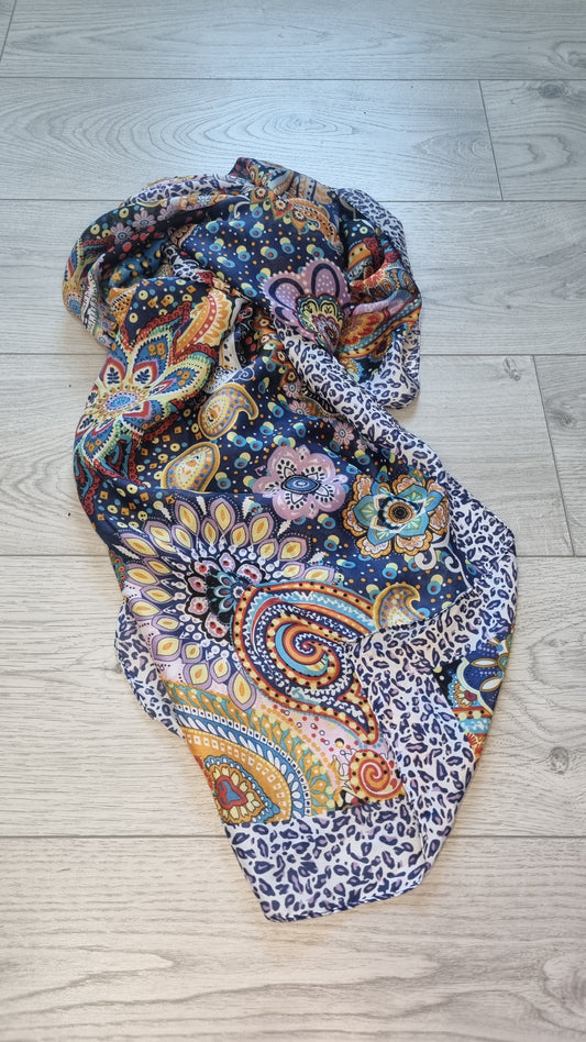 Flossy Large Scarf in Blue Multi Print