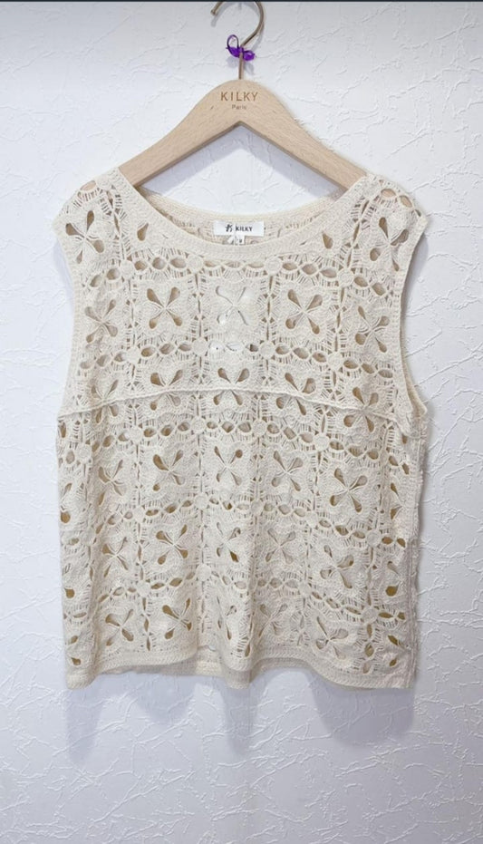 Gracie Crochet Sleeveless Sweater Cream