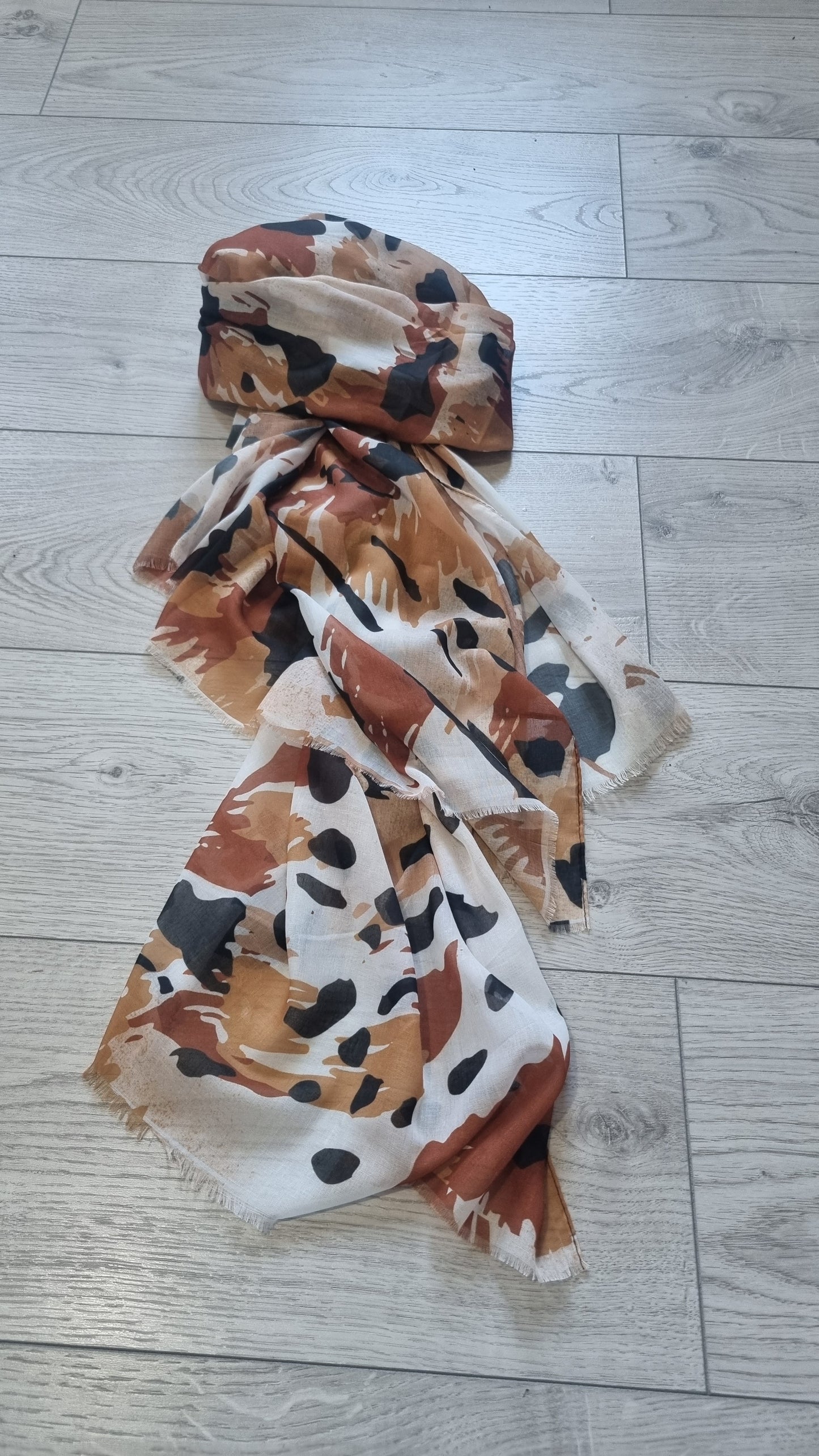 Lola Large Scarf in Camel Multi Print