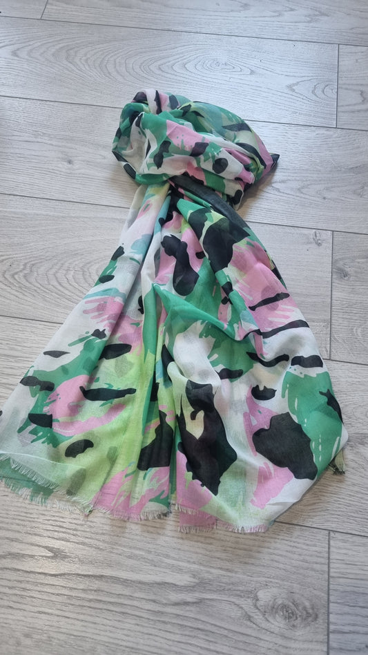 Lola Large Scarf in Green Multi Print