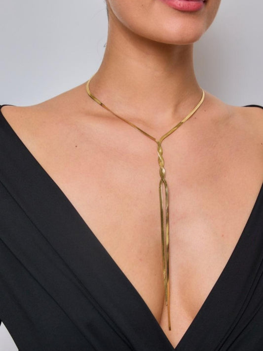 Luna Long Slinky Statement Necklace Gold