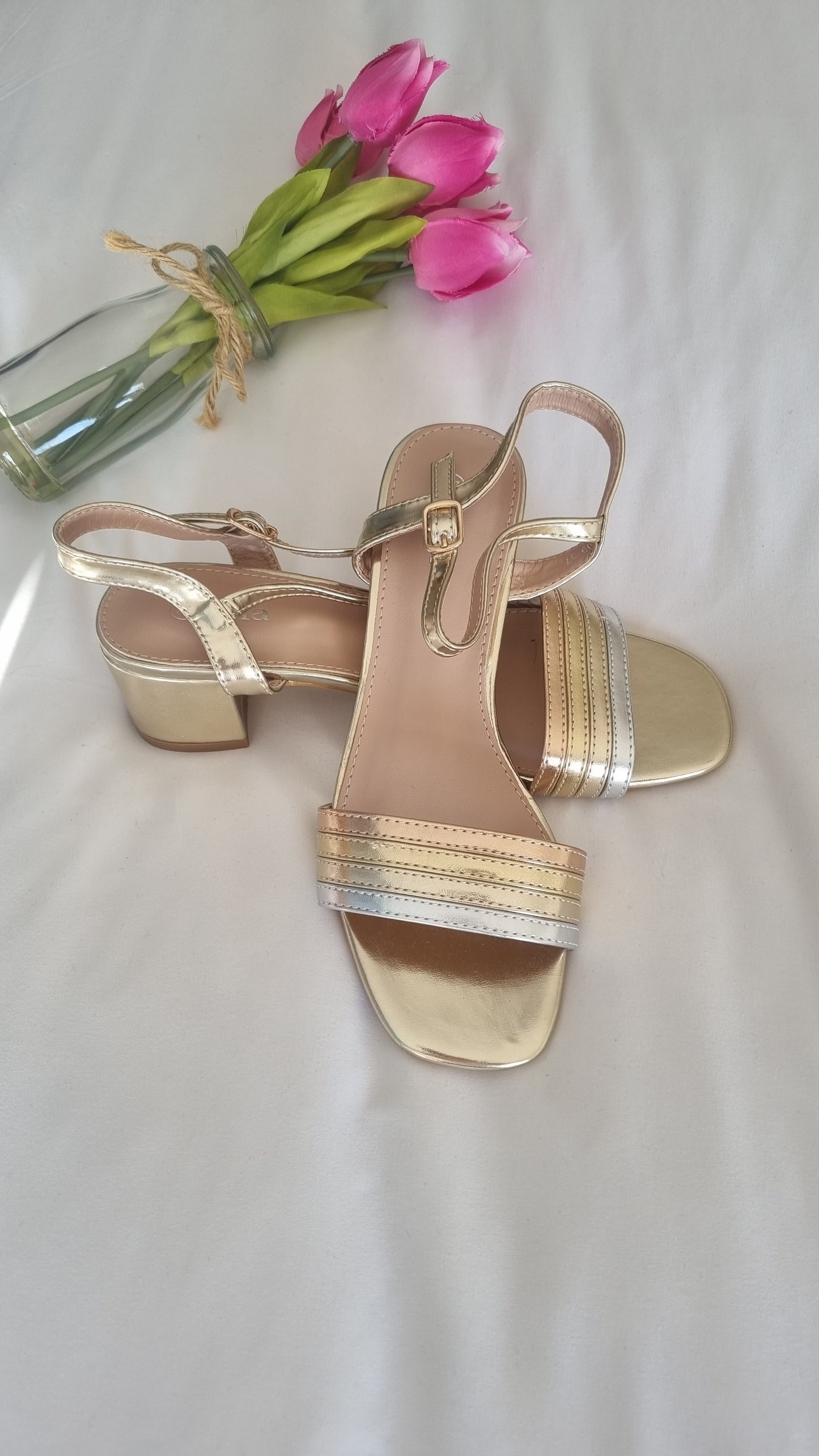 Suzy Block Heel Sandal Metallic Gold