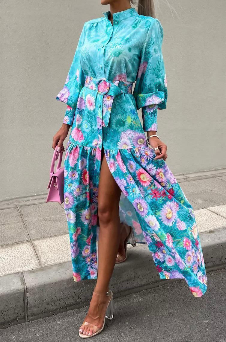 Emily Turquoise floral button through dress