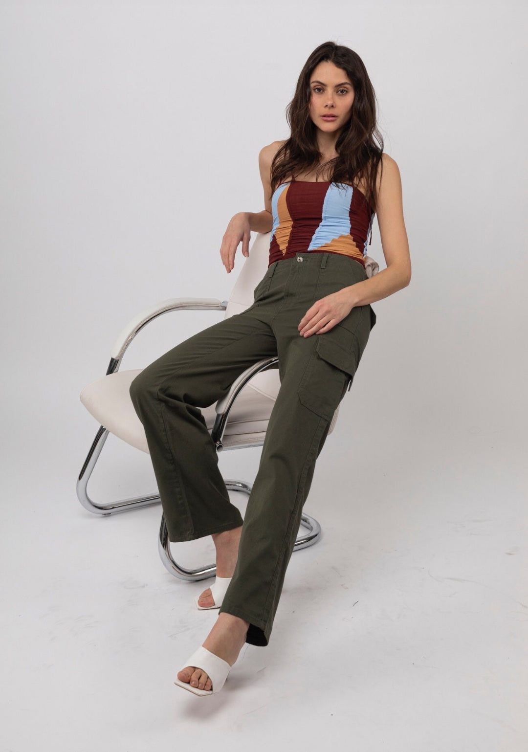 Molly and Rose Boutique Women's Wide Leg Cargo Cotton Trousers In Khaki ...